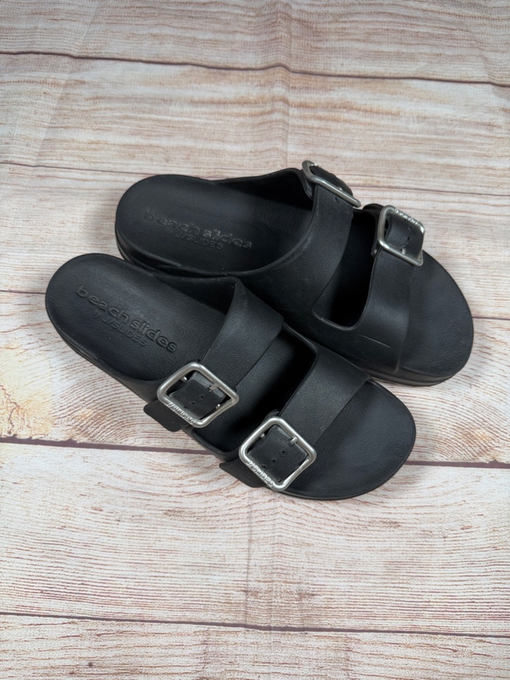 J Slides Black Double-Buckle Slide Sandals